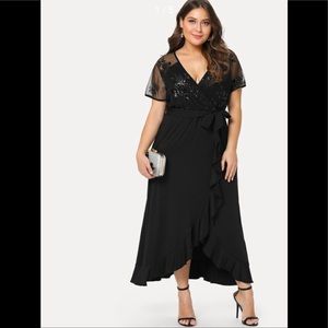 Plus Semi Sheer Bodice Tie Waist Dress